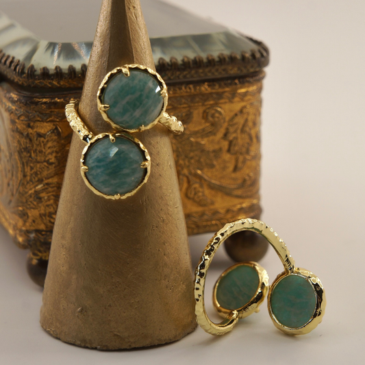 Anillo enchape oro 18K piedra amazonita