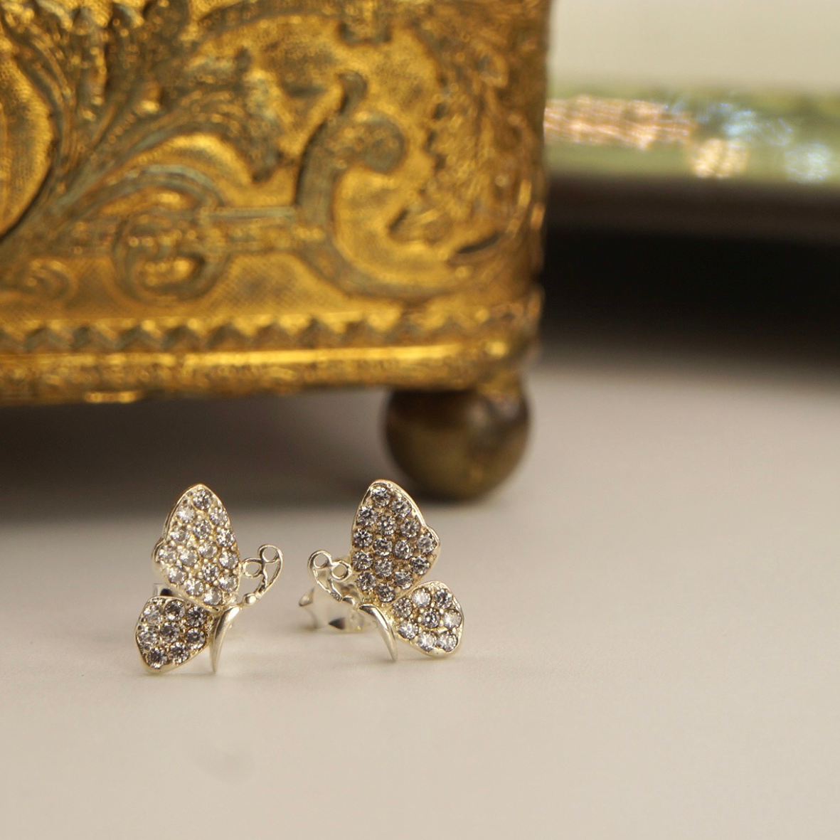 Aros plata microcircón mariposa