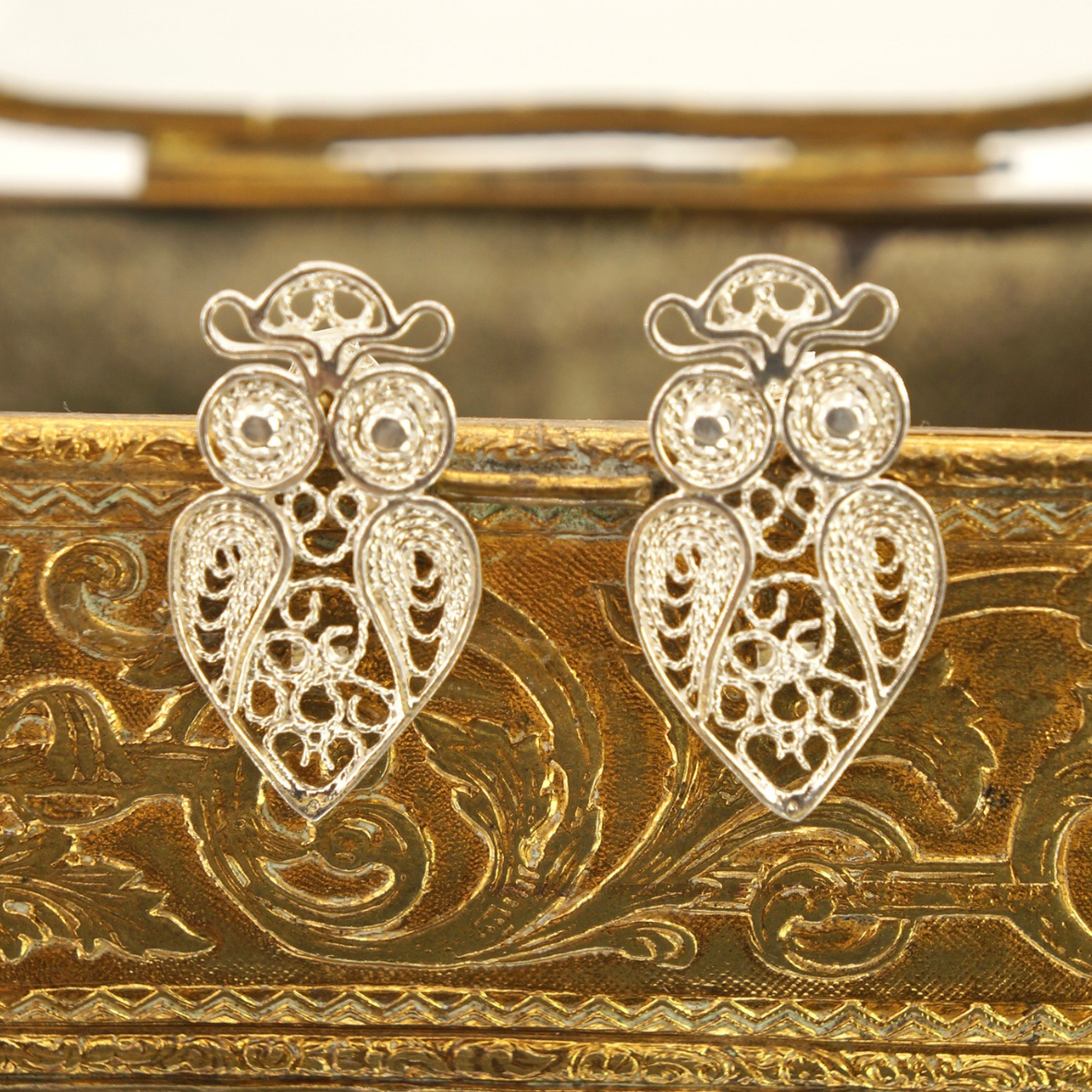 Aros plata 950 filigrana buho