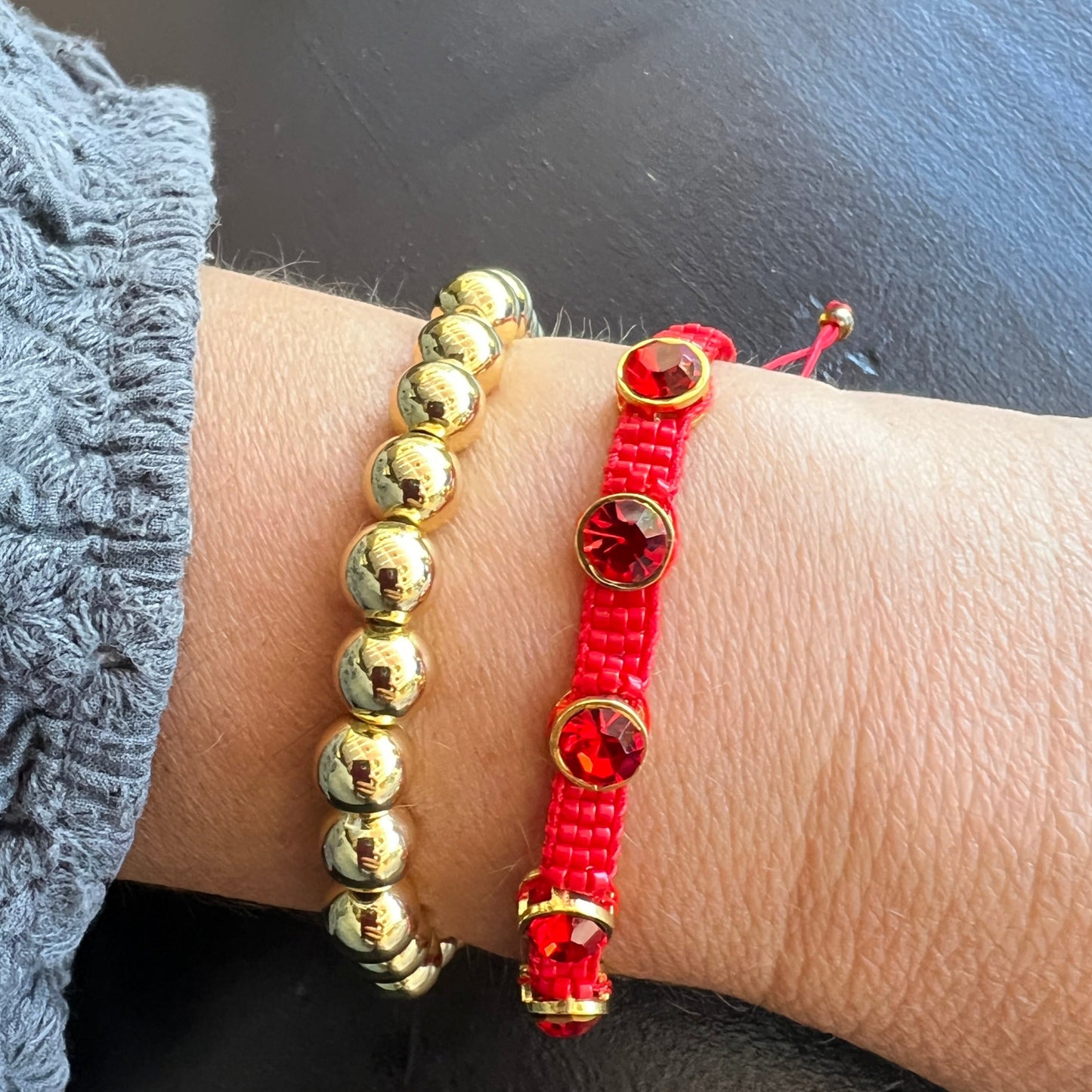 Pulsera tejida cristal rojo