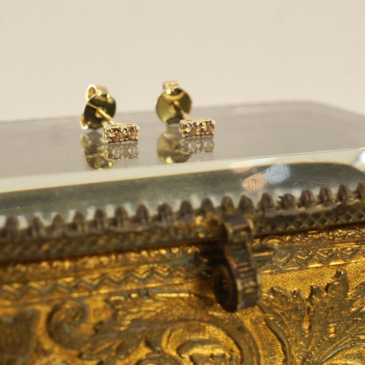 Aros enchape oro 18k mini  2 circones miel