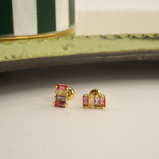 Aros mini circón enchape oro 18k