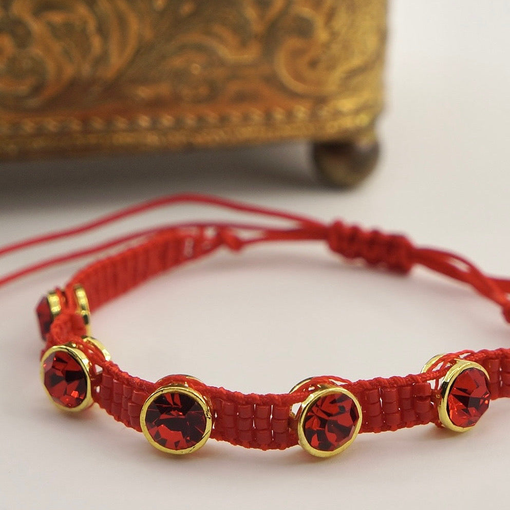 Pulsera tejida cristal rojo