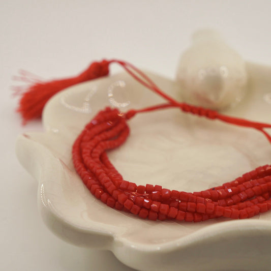 Pulsera roja mostacilla cristal cubo