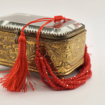 Pulsera roja mostacilla cristal cubo