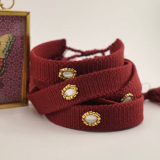 Pulsera cinta algodón piedra nacar