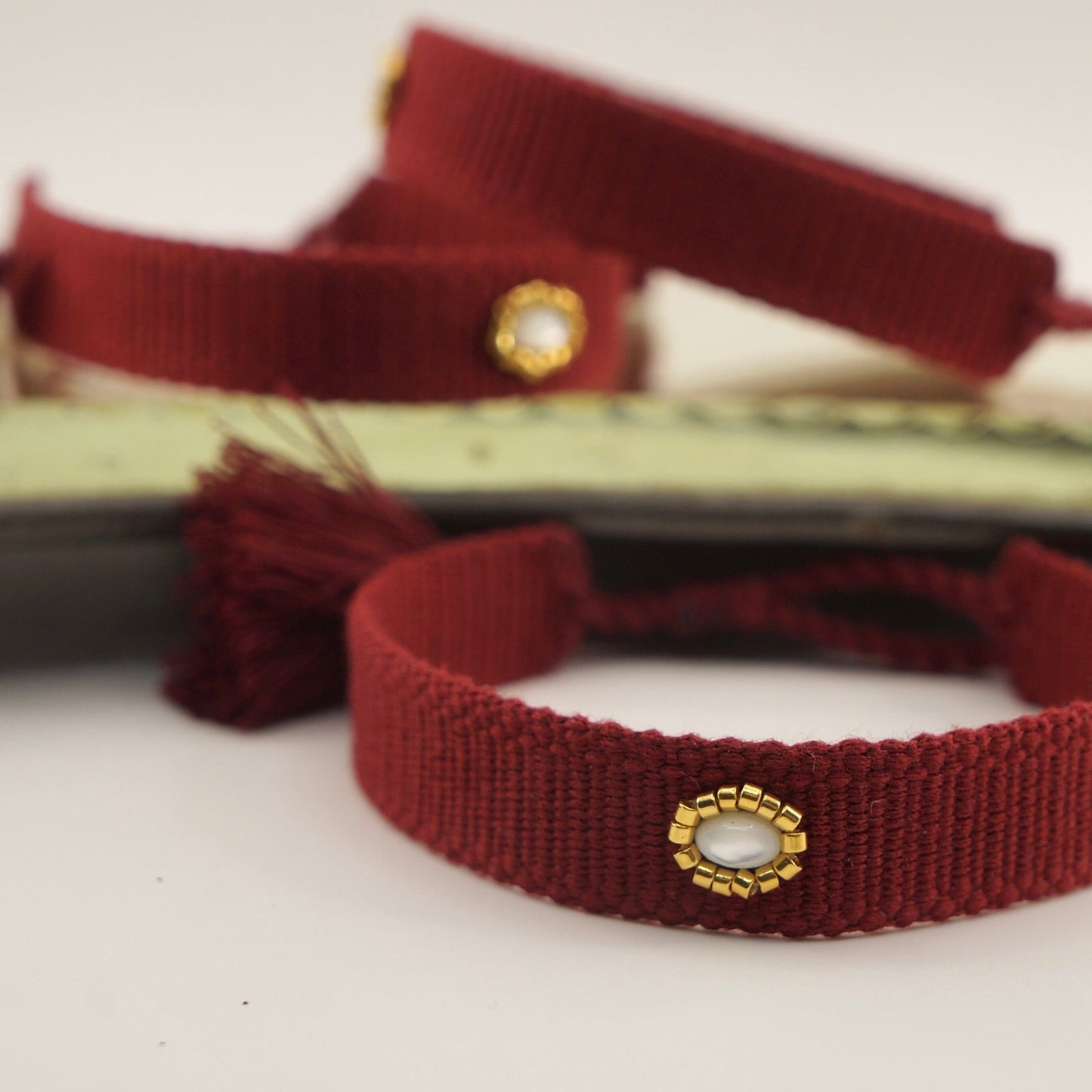 Pulsera cinta algodón piedra nacar