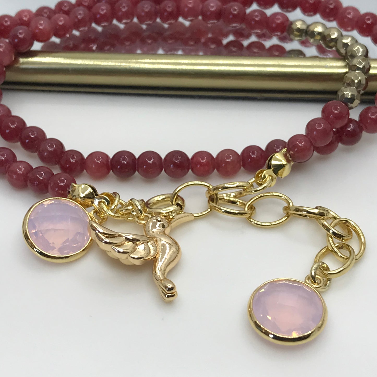 Pulsera agata picaflor enchape oro 18k