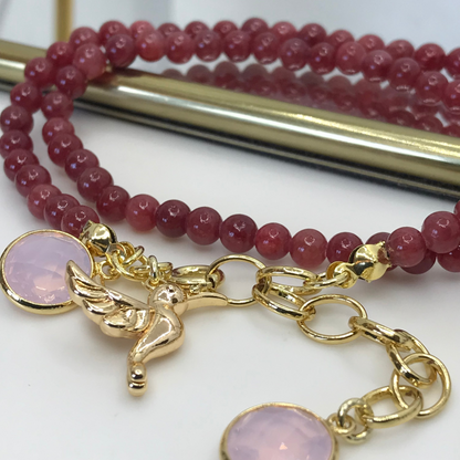 Pulsera agata picaflor enchape oro 18k